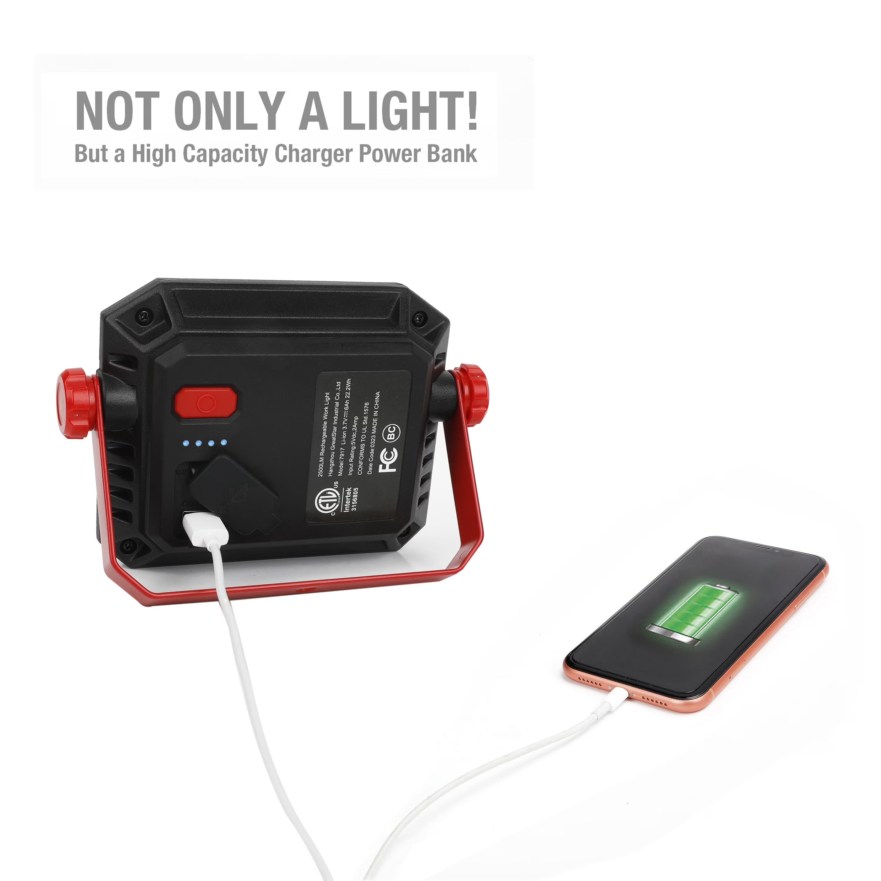 25W LED Rechargeable Portable Work Light — 2500 Lumens | Free Standing, Magnetic, Handheld