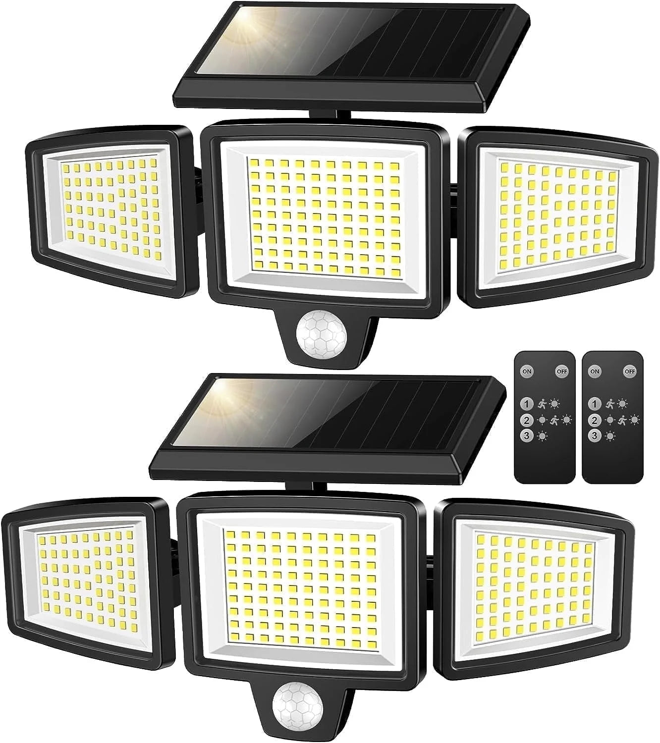 Solar Lights Outdoor - 2500LM Motion Sensor Outdoor Lights with Remote Control 3 Heads LED Security Light 270° Wide Angle Solar Flood Lights (2 Packs)