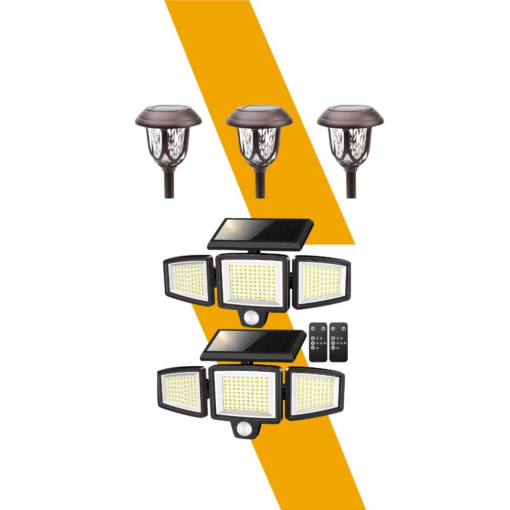 Outdoor Security Solar Lighting Kit — Motion-Activated Flood Light + Solar Security Lights 2-Pack, No Wiring Required