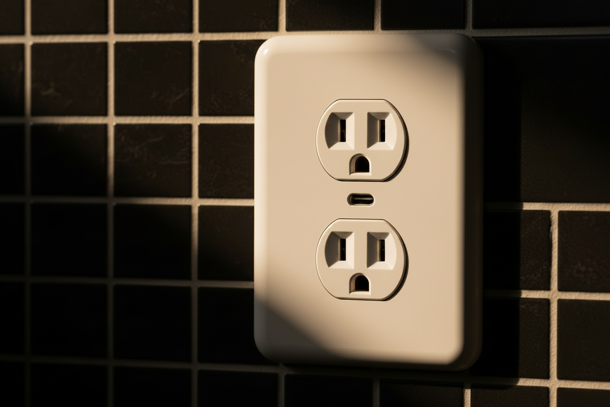 Bright Residential Outlet on Black Mosaic Tile